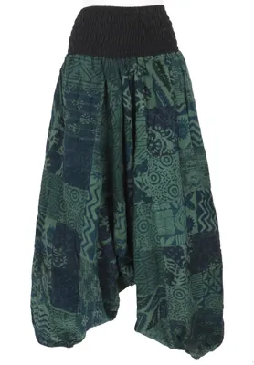 Produktbild von Sommerliche Aladinhose Patchwork Pluderhose, Hippie Hose - Grün, Damen, Baumwolle, Hosen