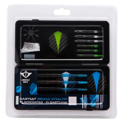 Produktbild von Longfield Steeltip Darts Set  - blackcoated im Dartcase mit Zubehör
