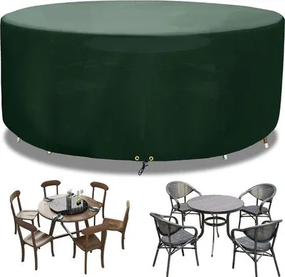 Image de Housse de table imperméable, housse ronde pour table de jardin, 163 x 71 cm, housses d'extérieur pour mobilier de jardin, housses de protection pour le jardin, polyester rond, pour table et chaise, vert