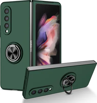 Produktbild von Samsung Z Fold3 Hülle, Dünn Hart PC Schutzhülle mit Ringhalter Ständer für Samsung Galaxy Z Fold 3 5G Grün