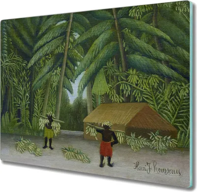 Produktbild von Coloray Hackbrett Küchenbrett Kochplattenabdeckung Schneidebrett Herdabdeckplatte 60x52 cm - Dschungelhütte Palme Bananen