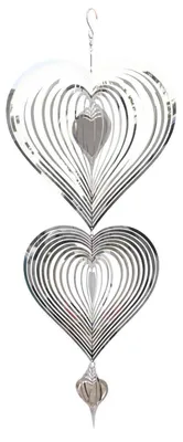 Produktbild von Wind Spinner Herz 3D Edelstahl Garten Deko Silber Hängend Outdoor