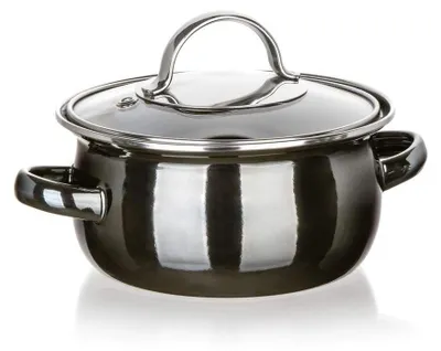 Zdjęcie produktu dla Garnek emaliowany ¤14x7cm 0,71L z pokrywką METALLIC BLACK