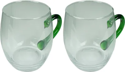 Produktbild von Novaliv 2x Weinseidel mit grünem Henkel 250 ml Weinglas geeicht Glas Weißweinglas Glühweingläser Glühweintasse Punchgläser Teegläser mit Henkel Schorleglas