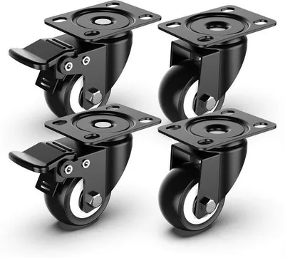 Produktbild von 50 mm Metallische Meubelwielen mit Sicherheitsbremse, Set aus 4 schweren Rädern (2 mit Bremse und 2 ohne), Gesamttragfähigkeit 250 kg