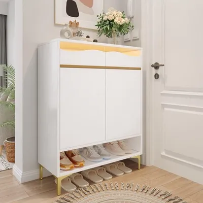Obrázok produktu pre Skriňa na topánky, biela, 80x35x105 cm - Moderný úložný priestor s zásuvkami a policami - Úsporná