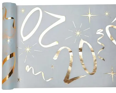 Image de Chemin de table intissé 20ème anniversaire - 30 cm x 5 m - blanc & or