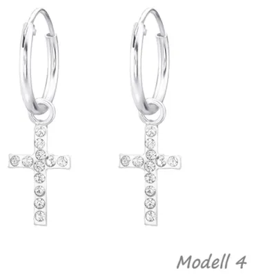Produktbild von Kreuz Ohrringe: 925 Silber Creolen Ohrhänger Modell 4