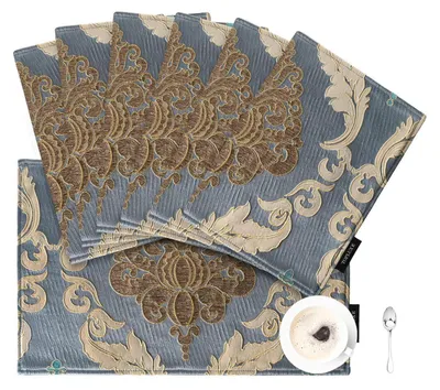 Immagine prodotto di Set di 6 tovagliette in tessuto jacquard, lavabili, dimensioni 30x45 cm, colore grigio e blu