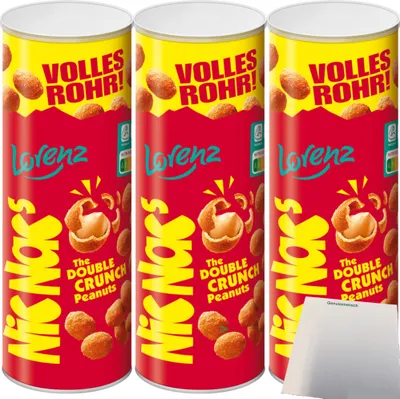 Produktbild von Lorenz NicNacs Volles Rohr Erdnüsse in knuspriger Teighülle double Crunch 3er Pack (3x333g Dose) + usy Block