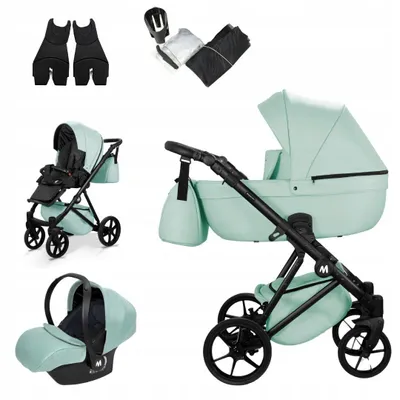 Produktbild von Mommo Harmony 3-in-1 Kombikinderwagen Mint Kunstleder mit Babyschale