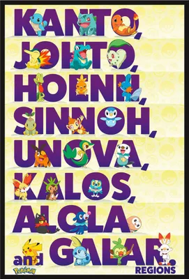 Image de Pokémon - Affiche - Régions + cadre interchangeable, Shinsuke® Maxi en plastique noir, vitre en acrylique
