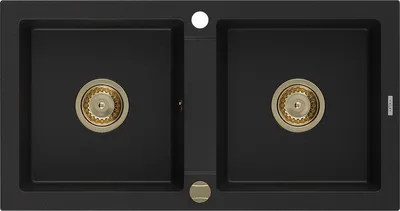 Immagine prodotto di Mexen Mario lavello in granito a 2 vasche 820 x 436 mm, nero, sifone dorato - 6504822000-77-G