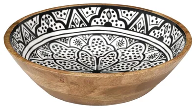 Produktbild von Salatschüssel aus Mangoholz, modernes und elegantes Design, Durchmesser 28 cm, ideal für Salate und Dekorationen