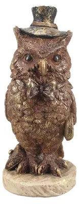 Image de Clayre & Eef Figurine de décoration Hibou 14 cm Marron Plastique