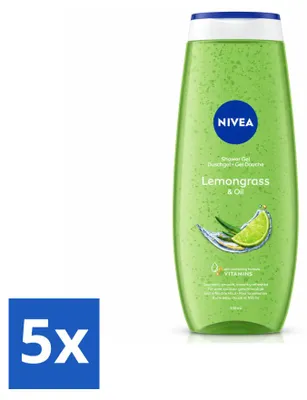 Imagen del producto de 5 unidades de gel de ducha NIVEA con aroma a hierba de limón y aceite, 500 ml cada uno. Paquete económico