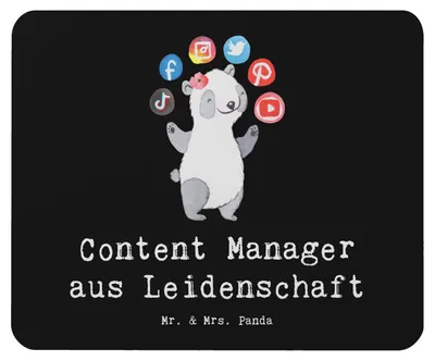 Produktbild von Mr. & Mrs. Panda Mauspad Content Manager Leidenschaft - Schwarz - Geschenk, Mousepad, Mouse Pad, laptop, computer, mausteppich