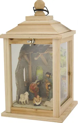 Handbemalte Holzlaterne Für Krippe - 30cm Naturholz Weihnachtsdekoration Ohne Beleuchtung