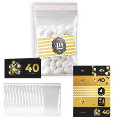 Gastgeschenkset 40. Geburtstag – 50 Beutel + 50 Karten Schwarz Gold