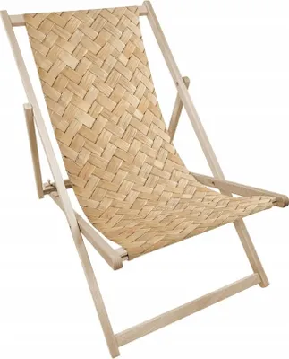 Produktbild von Liegestuhl klappbar aus Holz mit Flechtmuster – Klappstuhl Klappliege Sonnenstuhl Strandstuhl Gartenliege
