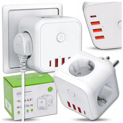 Produktbild von 7-in-1 Steckdosenadapter 4000W mit 3 Steckdosen, 4 USB Ports inkl. USB-C, Überspannungsschutz & Schalter