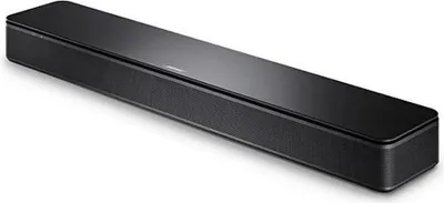 A black Bose soundbar is shown against a white background.
