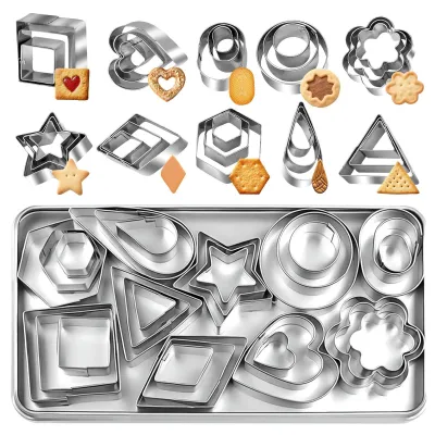 Produktbild von 30-teiliges Ausstechformen-Set aus Edelstahl – 10 geometrische Formen in 3 Größen, Ausstechformen für Kekse, Fondant und Kuchen