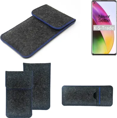 Produktbild von K-S-Trade Handy-Hülle Schutz-Hülle kompatibel mit OnePlus 8 Filztasche Pouch Tasche Case Sleeve Filzhülle dunkelgrau, blauer Rand