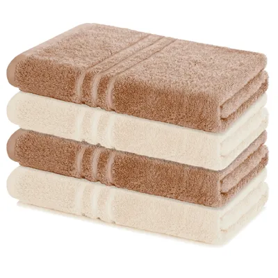 Produktbild von Lavea® 4er Set Duschtuch 70x140, 4 Stück, 100% Baumwolle Frottee, saugstark, weich und strapazierfähig, waschbar 60°C, trocknergeeignet, Handtuch, Handtücher, Duschtücher, Cappuccino & Creme
