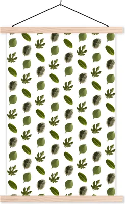 Produktbild von MuchoWow® Textilposter Blätter - Grün - Muster 40x60 cm mit holzfarbenen Rahmen - Poster