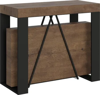 Produktbild von ITYHOME - Ausziehbarer Konsolentisch 90x40/196 cm Zamat Small Nussbaum mit Eisenrahmen aus Anthrazit