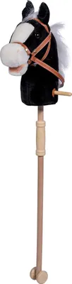 A toy horse on a stick against a white background.