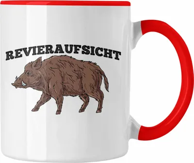 Produktbild von Trendation - Lustige Tasse "Revieraufsicht" Wildschwein Grafik Geschenk für Jäger Jägd (Rot)