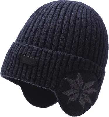 Produktbild von INF Wintermütze mit Ohrenklappen für Herren – warme Strickmütze mit Fleecefutter Navy blau