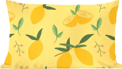 Produktbild von MuchoWow® Zierkissen Sofakissen Wohnzimmer Dekokissen 50x30 cm Zitrone - Blätter - Muster - Wohnzimmerdekoration - Polster mit Photo