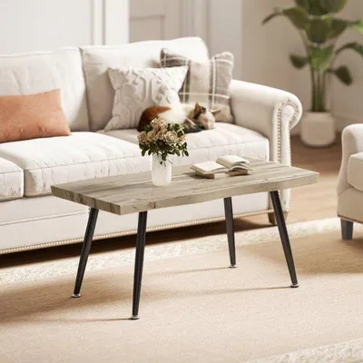 Produktbild von Couchtisch - Stahlbeine - Eichenplatte - 4 cm dick - 100x50x45 cm