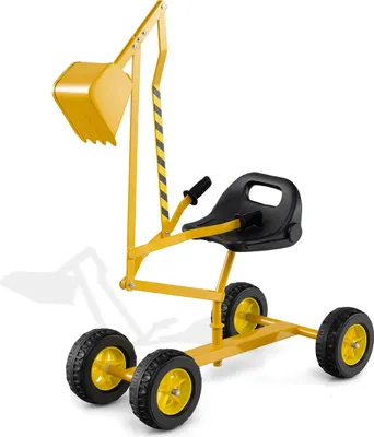 Zdjęcie produktu dla COSTWAY koparka obrotowa 360°, 122x40x66 cm gigantyczna koparka metalowa z łopatą i kołami, koparka piaskownica, koparka do piasku dla dzieci 3+ żółta