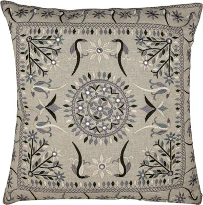 Produktbild von Marrakesch Kissenbezug Kissen 40x40 cm groß | Sofakissen Kuschelkissen aus Baumwolle bestickt als aesthetic Wohnzimmer Deko auf dem Sessel & Sofa | Dekokissen Lodge Grau als Stuhlkissen im Esszimmer