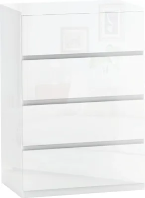 Obrázek produktu pro Komoda - Nábytek do obývacího pokoje - 4 zásuvky - Protisklopná - 55 x 33 x 80 cm - Nutná montáž - Bílá s vysokým leskem