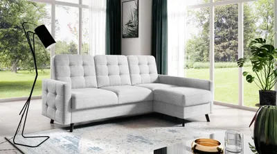 Produktbild von Ecksofa Sofa GARNET Stoff Luis Hellgrau mit Schlaffunktion Ottomane Rechts