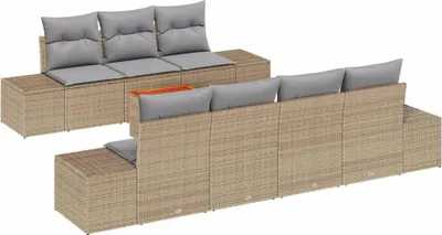 Zdjęcie produktu dla Zestaw mebli ogrodowych vidaXL, 8 sztuk, beżowy, z rattanu syntetycznego