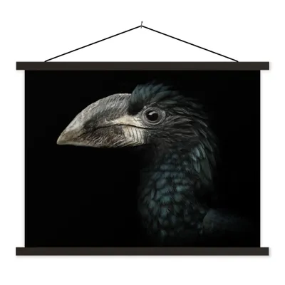 Produktbild von MuchoWow® Textilposter Vogel - Porträt - Hornvogel - Schwarz - Tiere 40x30 cm mit schwarzem Rahmen - Dekorationen