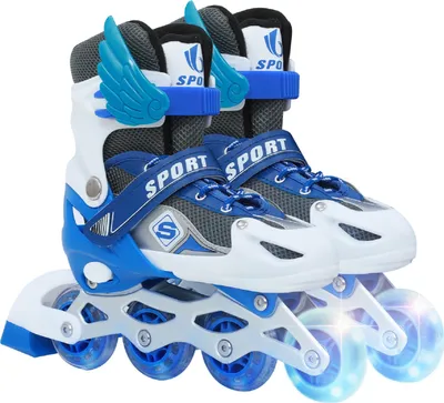 Produktbild von Inlineskates, Inline Wheels, mit Leucht, einstellbarer Größe 33-37, Dreifacher Schutz, für Kinder und Jugendliche, Blau, M