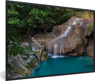 Produktbild von MuchoWow® Gerahmtes Poster Wasserfall - Felsen - Landschaft 30x20 cm - Poster mit Schwarzem Bilderrahmen Wandposter Rahmen Foto Bilder - Kunstdruck - Bild-Poster