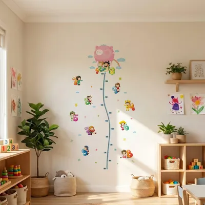 Produktbild von Wandaufkleber mit Größenmesslatte für Kinder und Heißluftballon