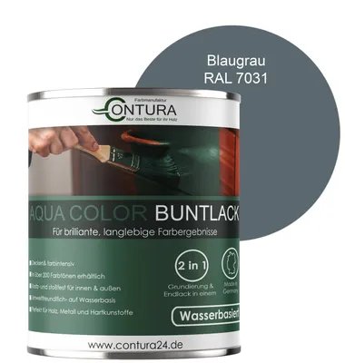 Produktbild von Contura 750ml. Buntlack Lackfarbe Lack Außen Innen Holz Metall Farbe Holzlack Möbellack - Seidenmatt - RAL 7031 Blaugrau
