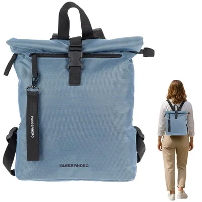 Produktbild von Rucksack Damen klein Alessandro small medium DIN A4 Bürotasche für Damen Freizeitrucksack mit Rückentasche Mila 4293 Backpack Steel Blue Blau + Etui
