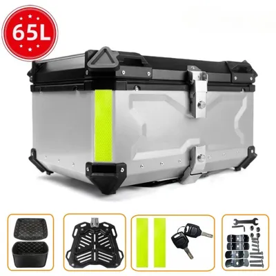 Produktbild von Motorradhelmkoffer - Motorradkoffer - Topkoffer - Helmfahrradkoffer - Motorradrucksack - 65 Liter, Silber