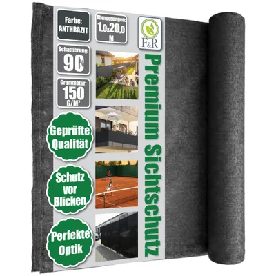 Produktbild von Zaunblende 1x20m Sichtschutz 150g/m² Schattiernetz Windschutz Staubschutz Sonnenschutz Gewebe Netz Tennis Netz anthrazit