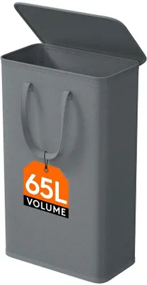 Produktbild von Schmale 65L Wäschebox, grau, klappbar, mit Deckel